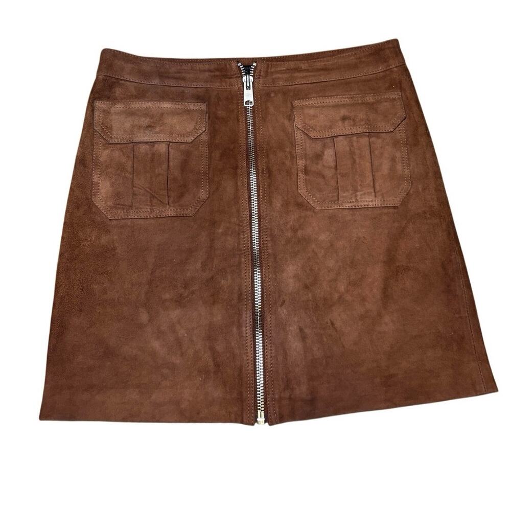 AllSaints Suede Zip‑Front Mini Skirt 🤎 Genuine Suede Boho Chic Style 🌺 Size 6